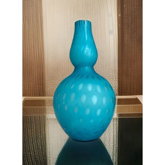 Vintage Victorian Satin Blue Case Glass Dot Pattern Vase Teardrop Home Decor Art - Picture 3 of 16